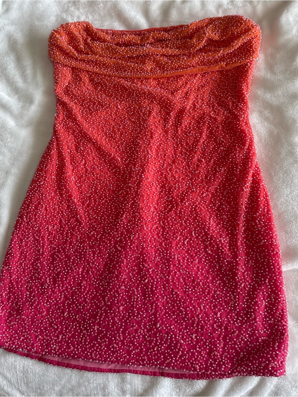 Oh Polly Strapless Beaded Ombre Dress in Orange to Pink - Worn Once